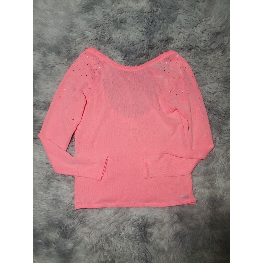 PINK Victoria's Secret Rhinestone Embellished Long Sleeve Sweater Top Pink M